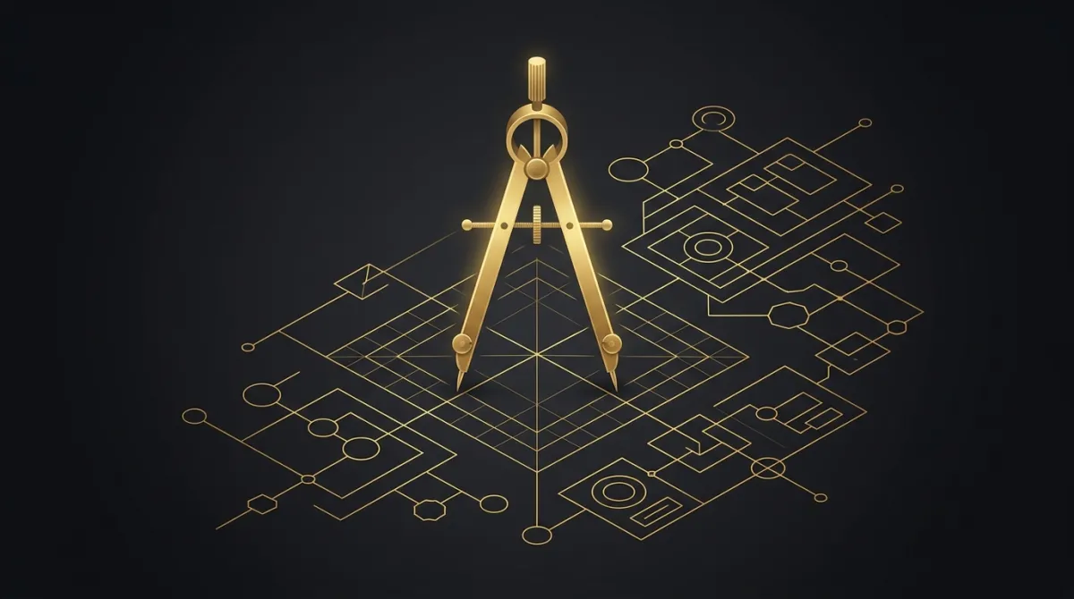 Abstract gold isometric blueprint of an enterprise built from interconnected technology