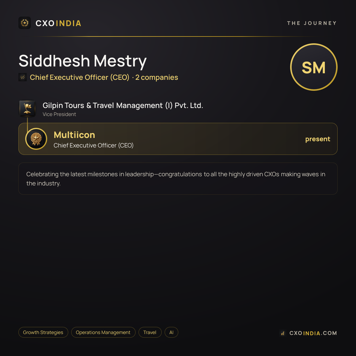 Siddhesh Mestry — the career journey to Chief Executive Officer (CEO)