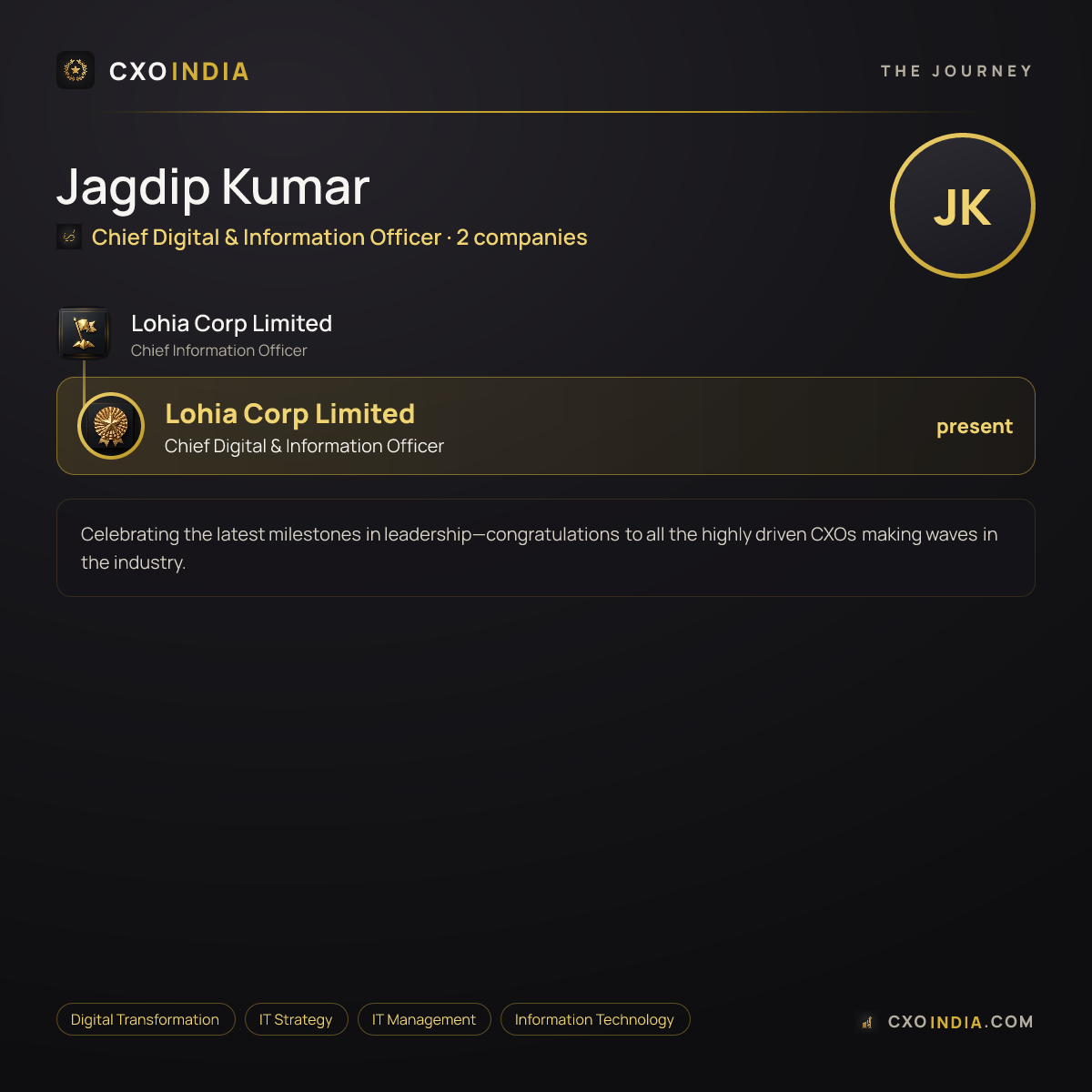 Jagdip Kumar — the career journey to Chief Digital & Information Officer