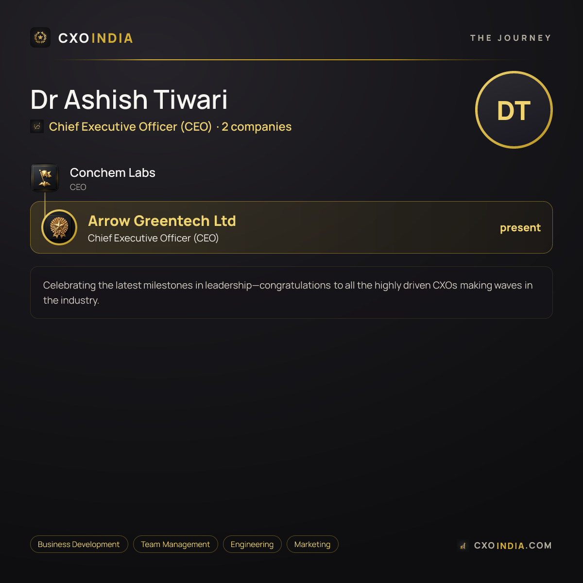 Dr Ashish Tiwari — the career journey to Chief Executive Officer (CEO)
